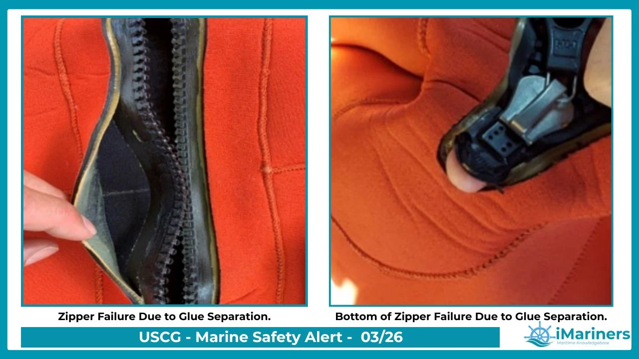 USCG Safety Alert 03-26 on immersion suit maintenance.